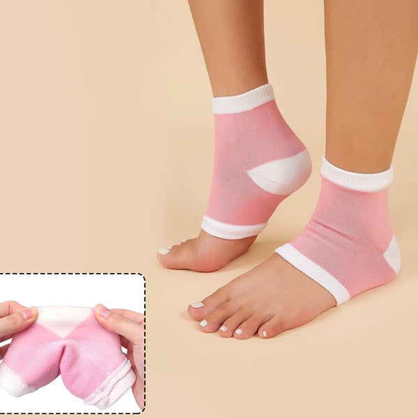 Open toe socks for cracked skin, white, worn on foot